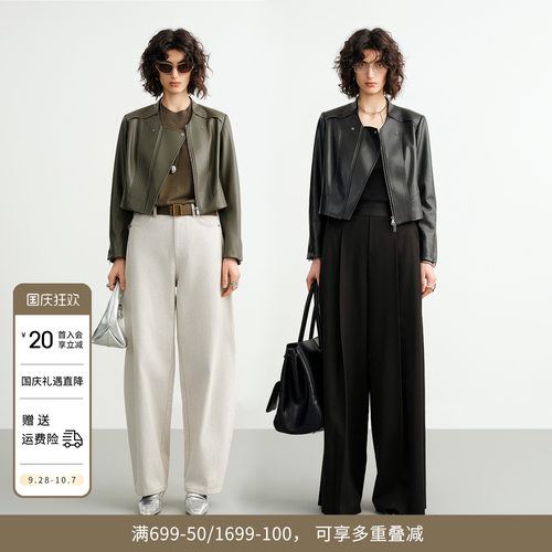橄榄绿短款皮外套