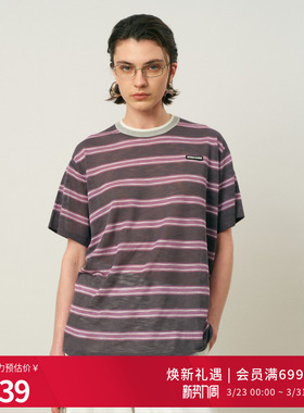 婉甸2026夏季新品紫灰条纹宽松毛织短袖休闲风套头衫1252W31DXDS1