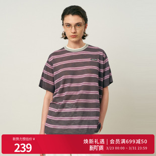 休闲风套头衫 紫灰条纹宽松毛织短袖 1252W31DXDS1 新品 婉甸2026夏季