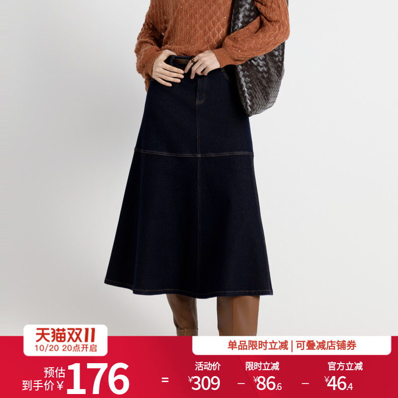 复古靛蓝丹宁长裙