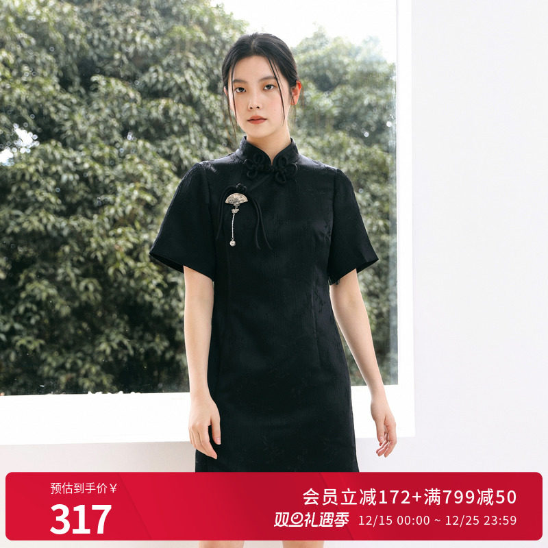 黑色旗袍连衣裙