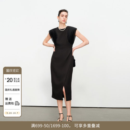 婉甸夏季黑色无袖连衣裙1242N13JH2