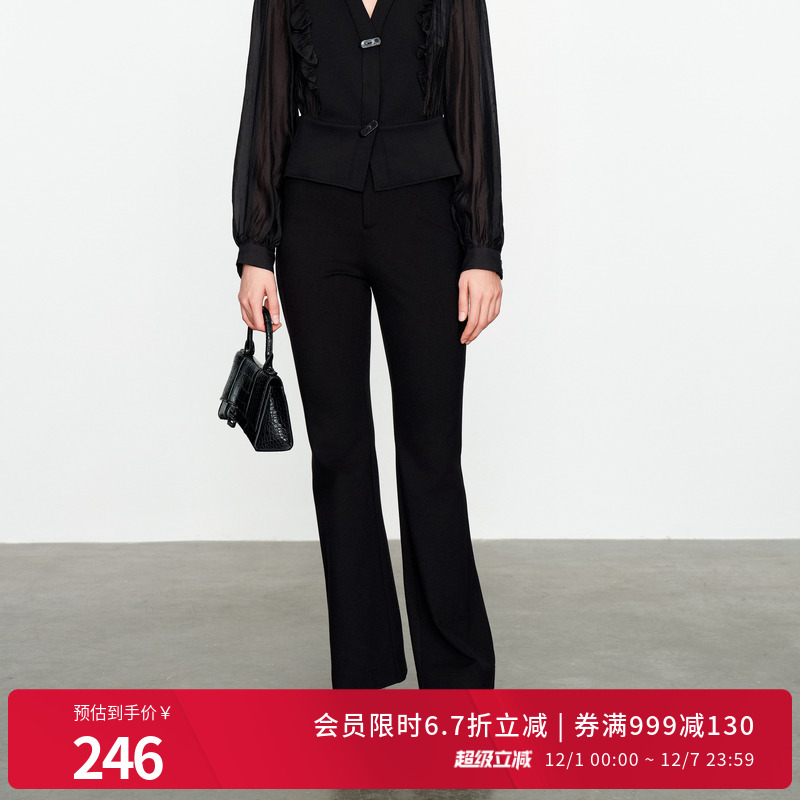 婉甸黑色长裤后开衩显高休闲裤