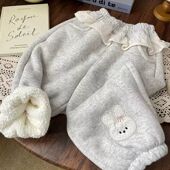 女宝宝羊羔绒休闲加绒卫裤 舒适波点屁帘刺绣长裤 新款 女童2025冬季