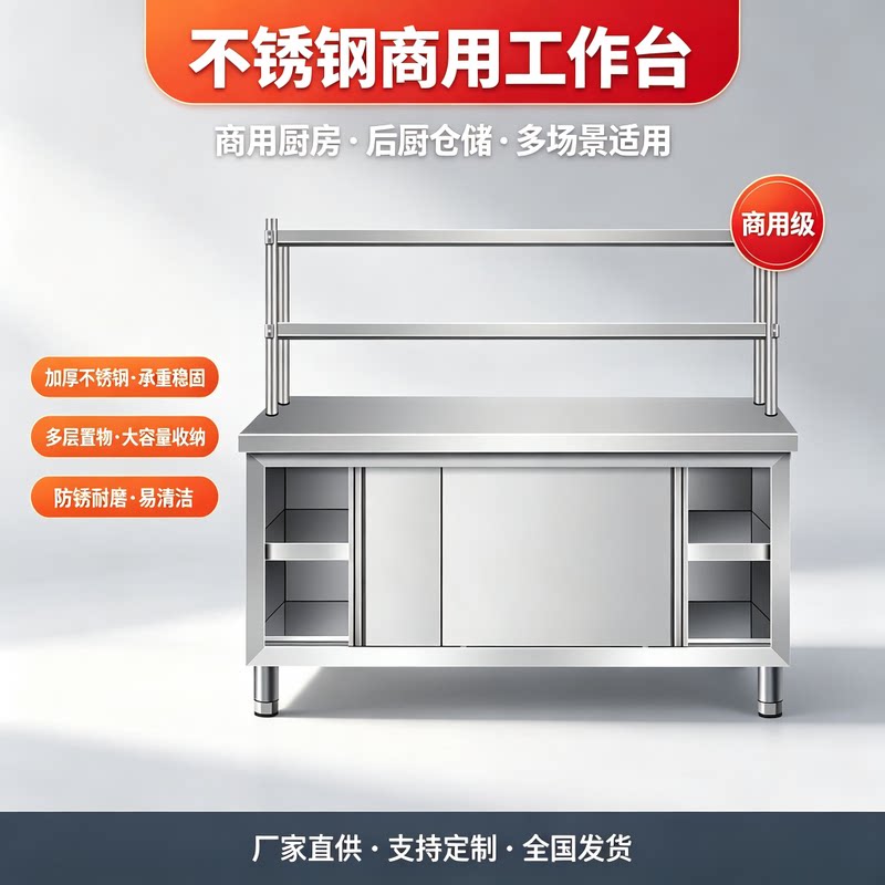 不锈钢工作台带立架厨房操作台图片