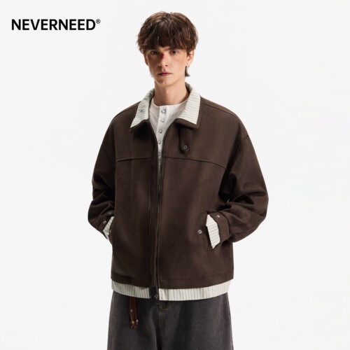 NEVERNEED麂皮绒假两件夹克男女