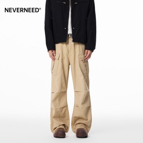NEVERNEED褶皱工装休闲裤男