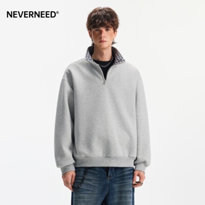 NEVERNEED半拉链撞色立领卫衣男