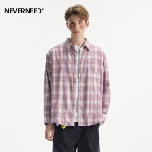 NEVERNEED撞色格纹长袖 潮牌慵懒风休闲简约衬衣 美式 衬衫 男女春季
