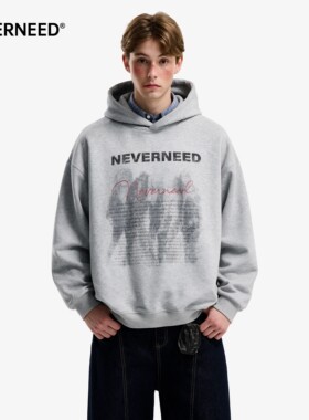 NEVERNEED字母印花连帽卫衣男女