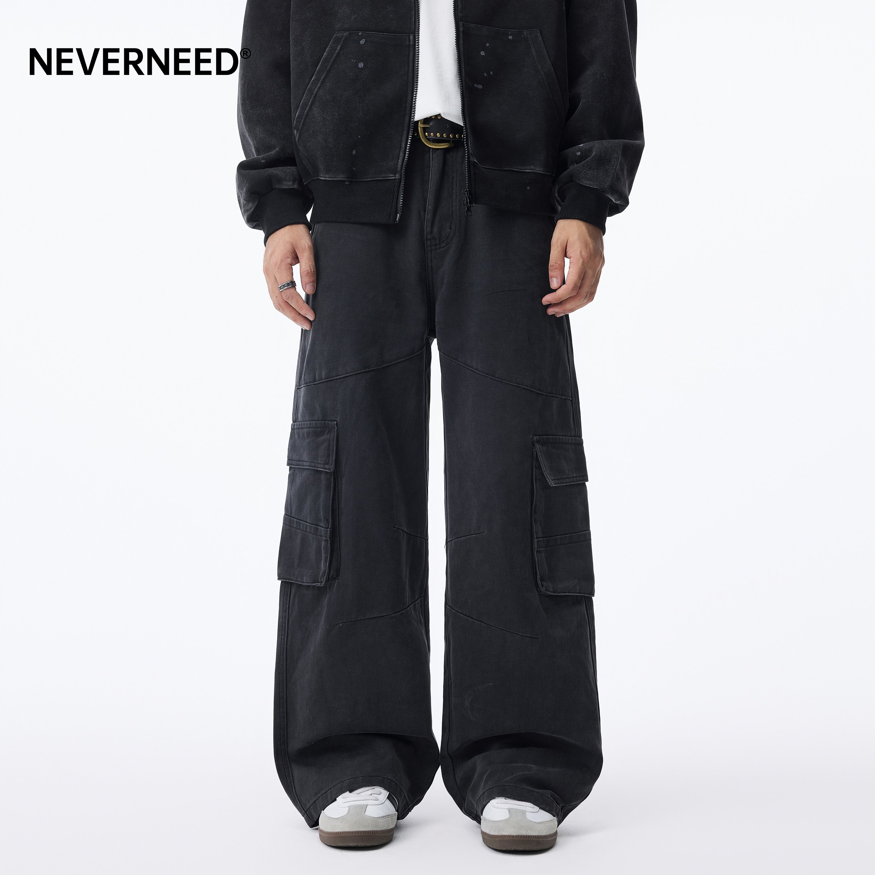 NEVERNEED做旧水洗直筒休闲裤图片