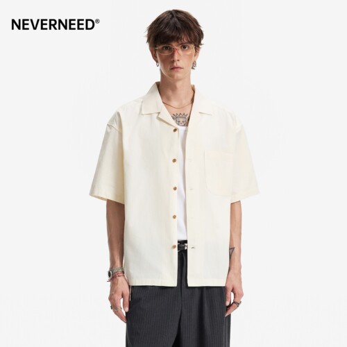 NEVERNEED莱赛尔亚麻短袖衬衫男