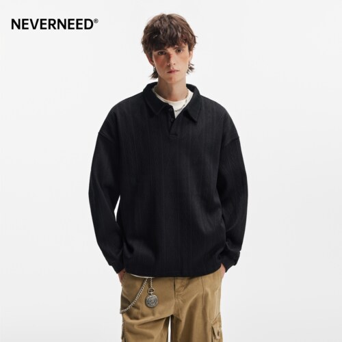 NEVERNEED美式polo领针织T恤男