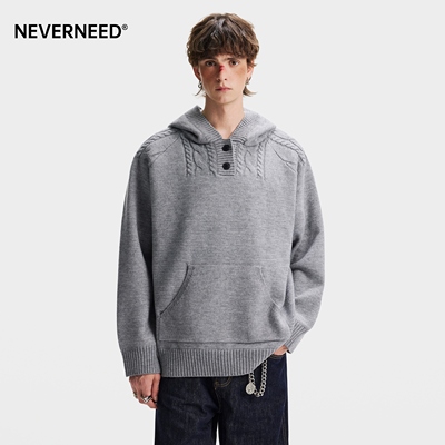 NEVERNEED老钱风连帽针织衫男女