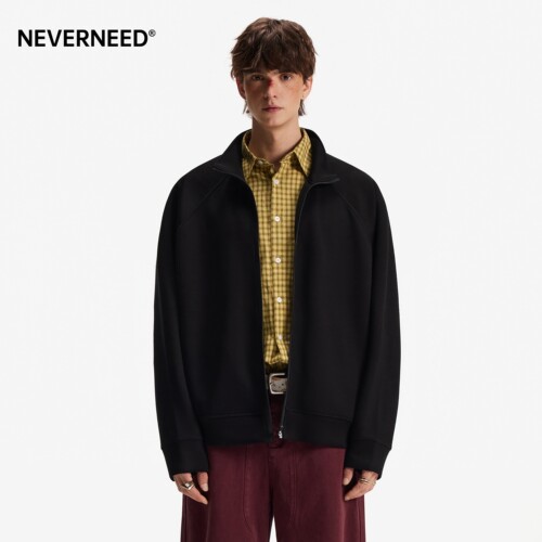 NEVERNEED美式纯色开衫卫衣
