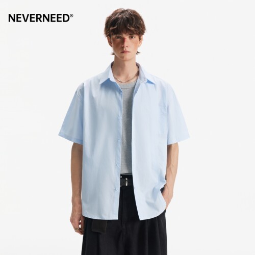 NEVERNEED重磅纯棉短袖衬衫
