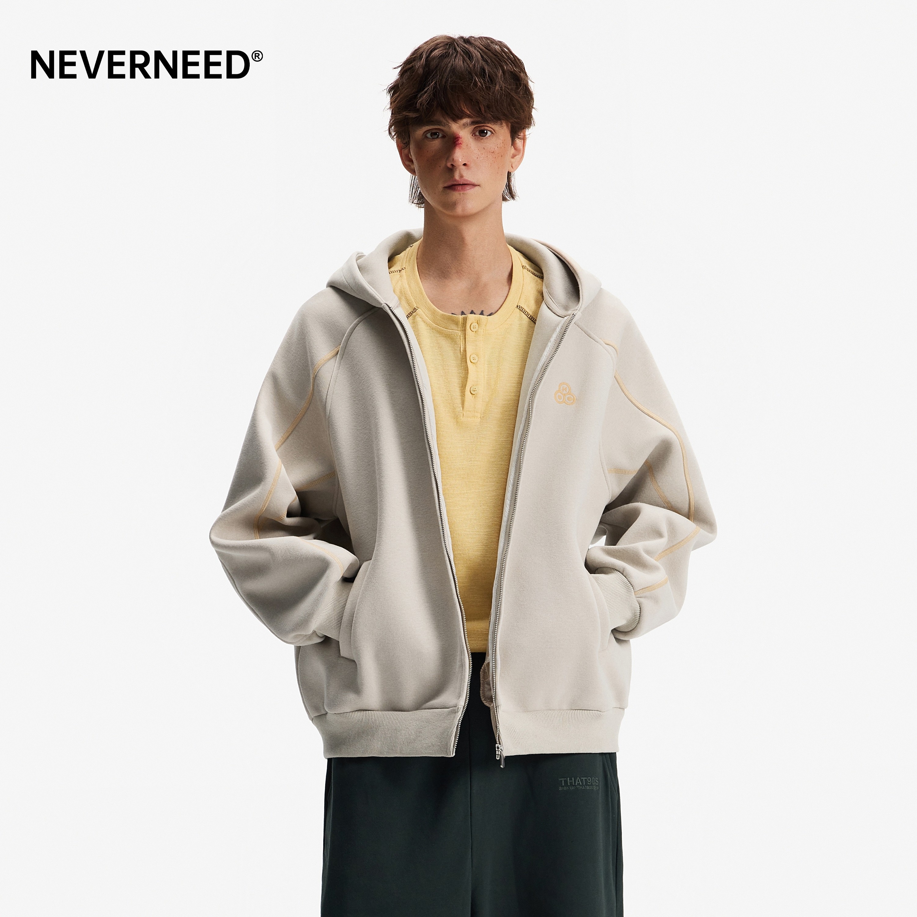 NEVERNEED重磅哈苏线连帽卫衣男女春季美式潮牌刺绣短款开衫外套,男装,卫衣,淘宝优惠券,粉丝福利购,淘宝优惠卷