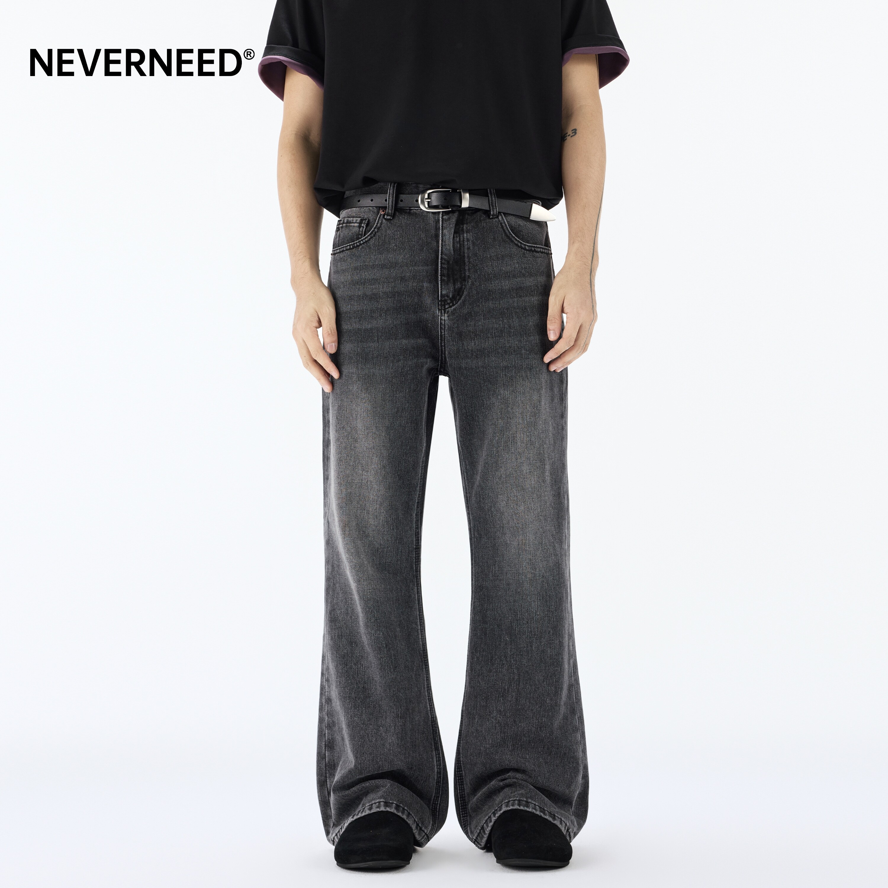 NEVERNEED复古微喇牛仔裤男女图片