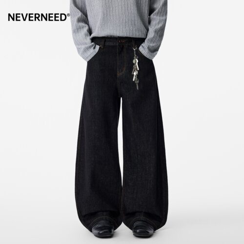 NEVERNEED原色直筒牛仔裤男女