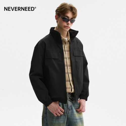 NEVERNEED纯色立领工装夹克男女