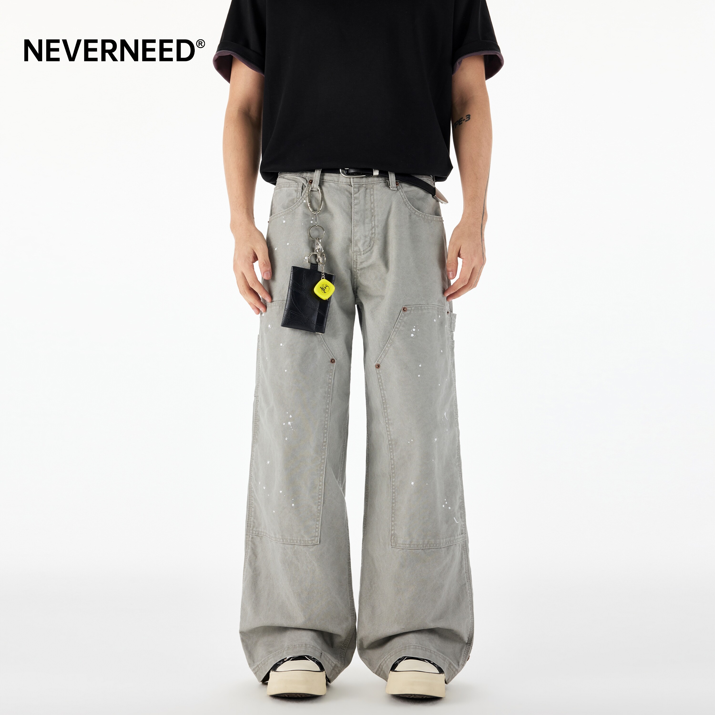 NEVERNEED泼墨工装牛仔裤男女图片