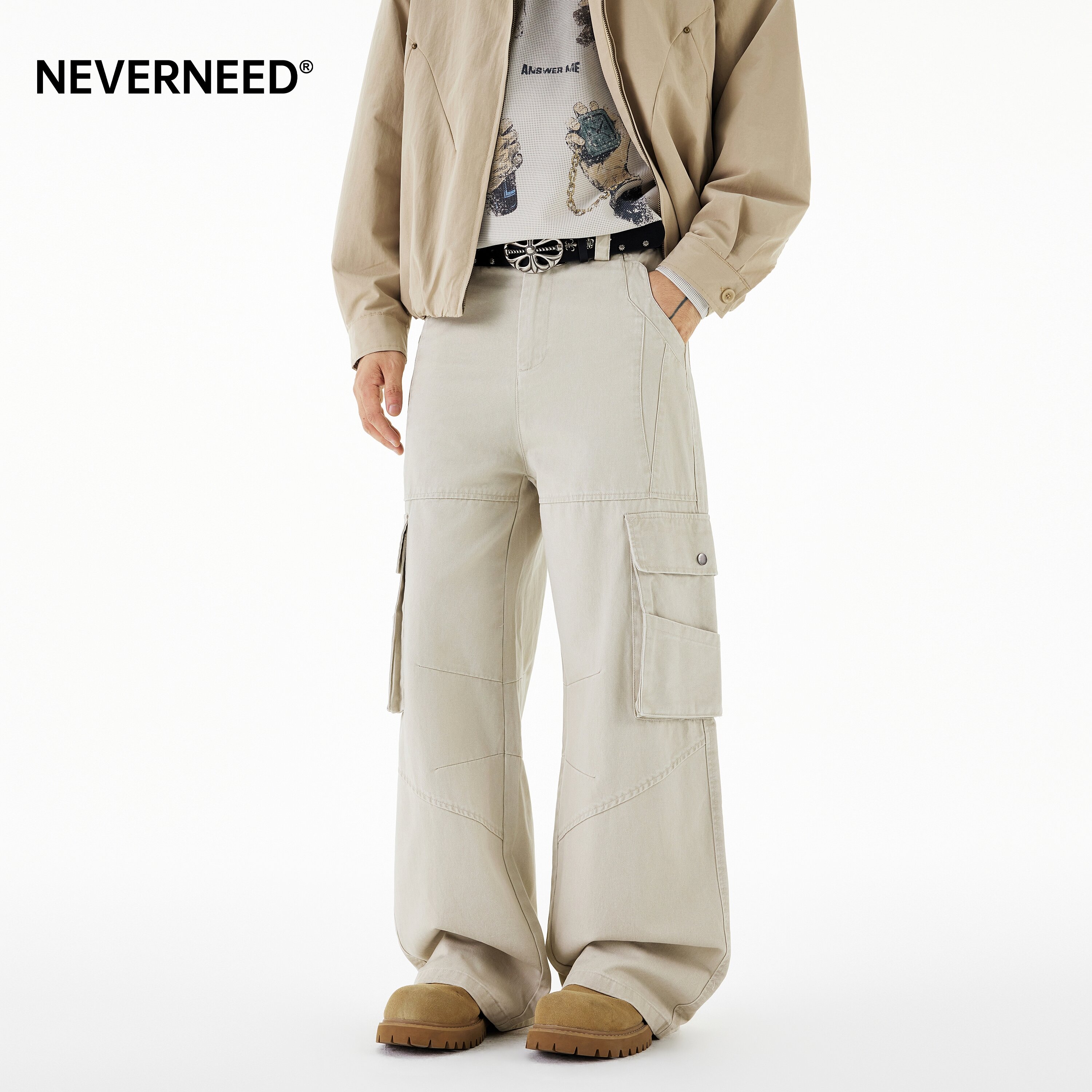 NEVERNEED拼接解构工装休闲裤男图片