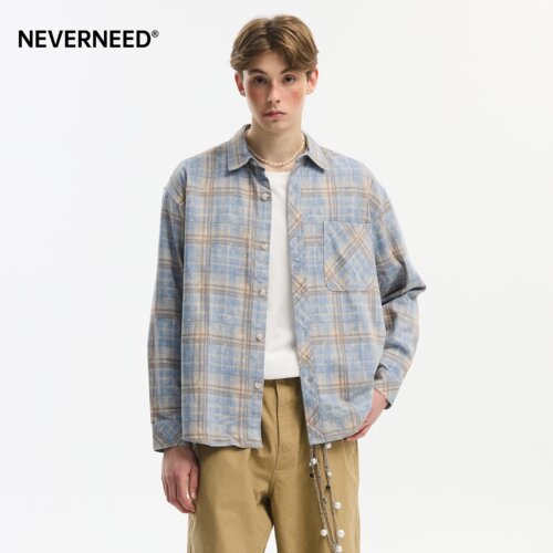 NEVERNEED天丝莱赛尔格纹衬衫男