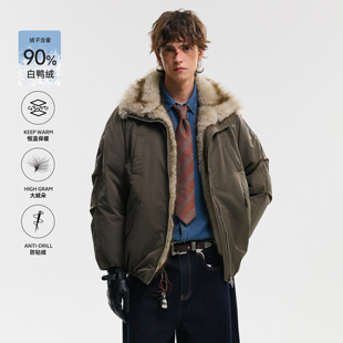 NEVERNEED美式座山雕羽绒服男女冬季复古宽松保暖立领派克服外套