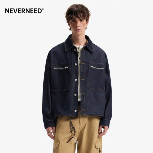 NEVERNEED丹宁原色牛仔夹克男秋季美式复古cleanfit短款工装外套