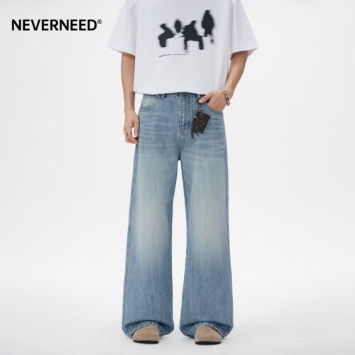 NEVERNEED冰蓝色牛仔裤男女