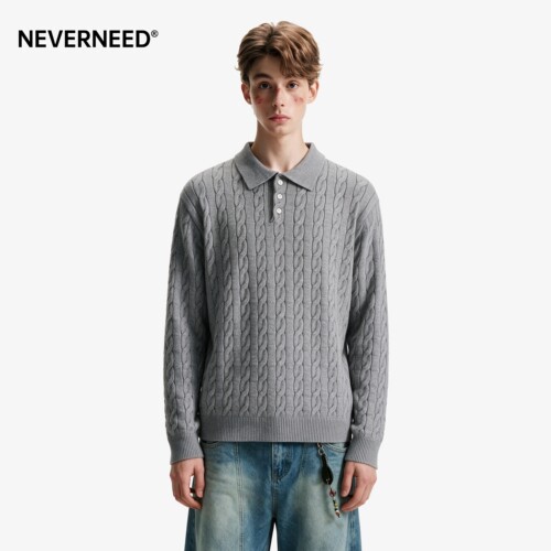 NEVERNEED慵懒风绞花针织毛衣男