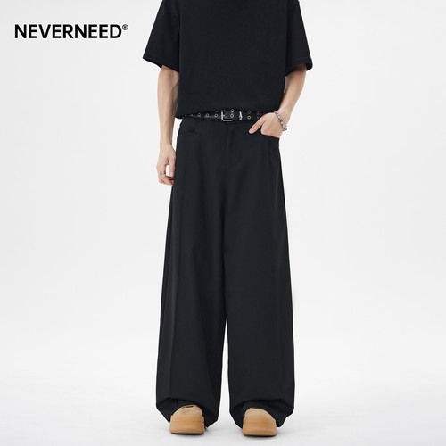 NEVERNEED天丝垂感直筒休闲西裤