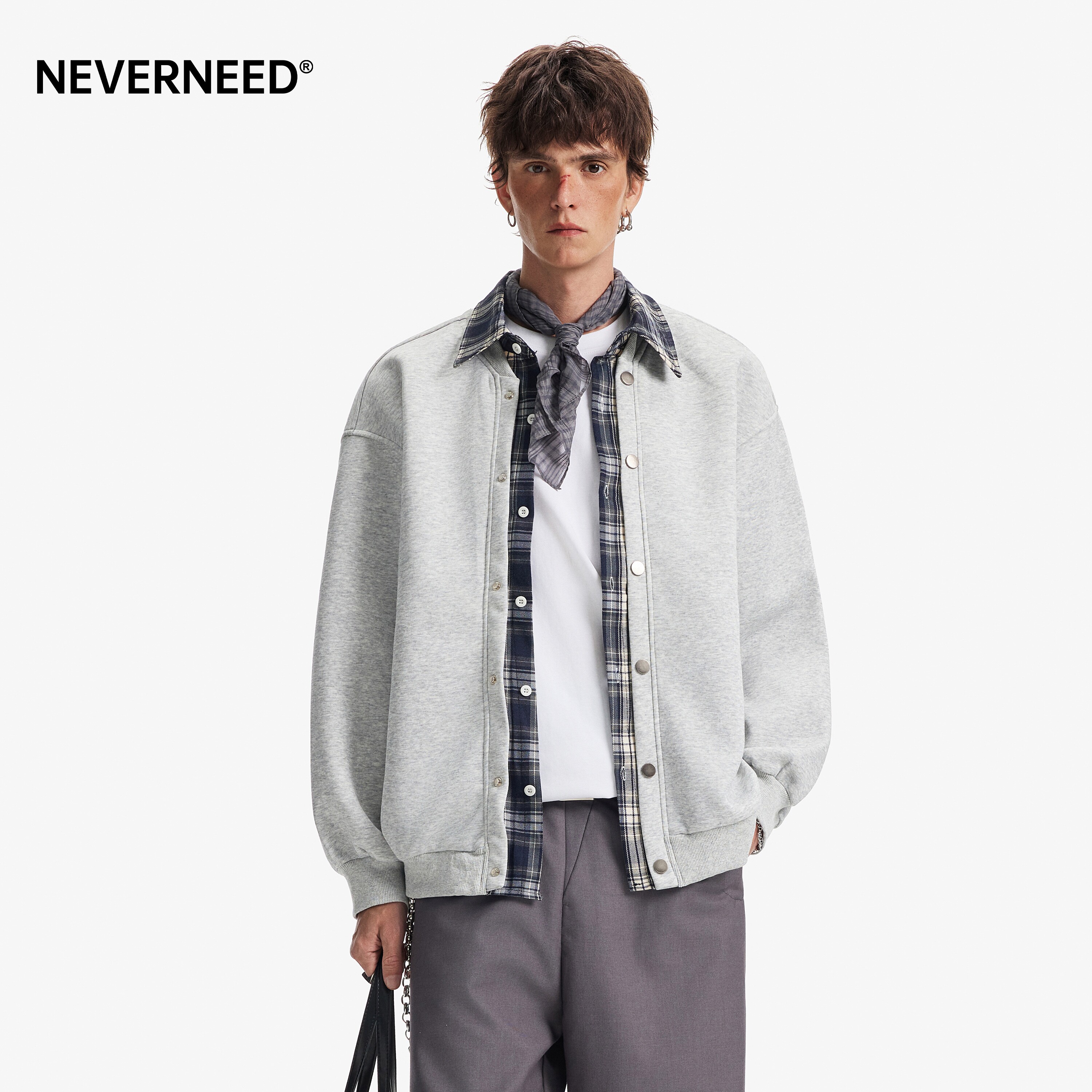 NEVERNEED假两件翻领卫衣男女图片