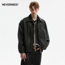 NEVERNEED黑色美式 cleanfit潮牌情侣机车服外套 复古pu皮衣男秋季
