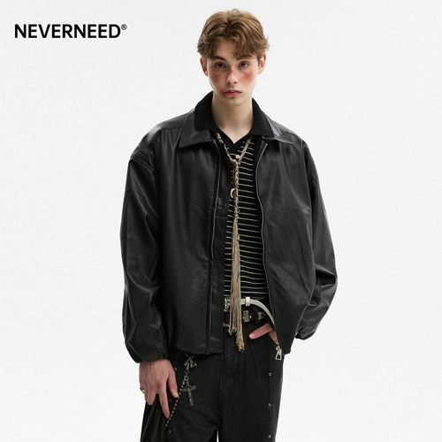 NEVERNEED机车翻领皮衣男女秋季