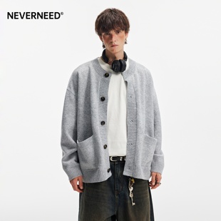 毛衣男女含绵羊毛加厚针织衫 开衫 外套 复古boxy短款 NEVERNEED美式