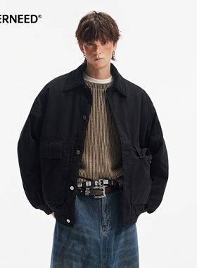 NEVERNEED黑色工装棉衣男女秋冬季美式复古cleanfit情侣保暖棉服