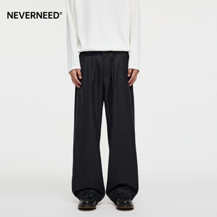 复古垂感baggy阔腿裤 NEVERNEED黑色肌理感休闲西装 美式 男女秋季 裤