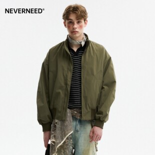 NEVERNEED廓形短款 复古廓形bomber飞行员立领外套潮 MA1夹克男美式