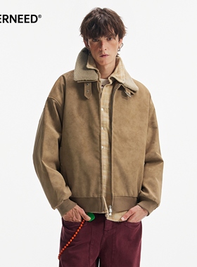 NEVERNEED美拉德羊羔毛绒棉衣男女秋冬季美式复古底特律保暖棉服