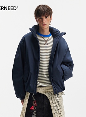 NEVERNEED双拉链短款棉衣男女秋冬季美式cleanfit保暖棉服外套潮