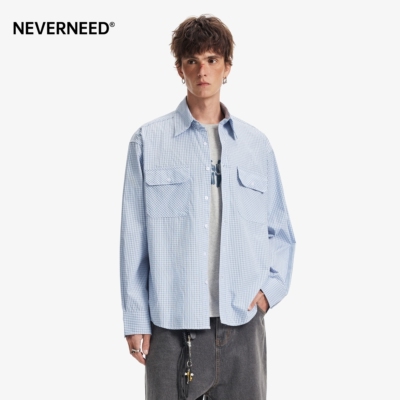 NEVERNEED美式条纹polo领衬衫男