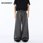老钱风垂坠感A字阔腿长裤 美式 男女春季 NEVERNEED条纹直筒休闲西裤