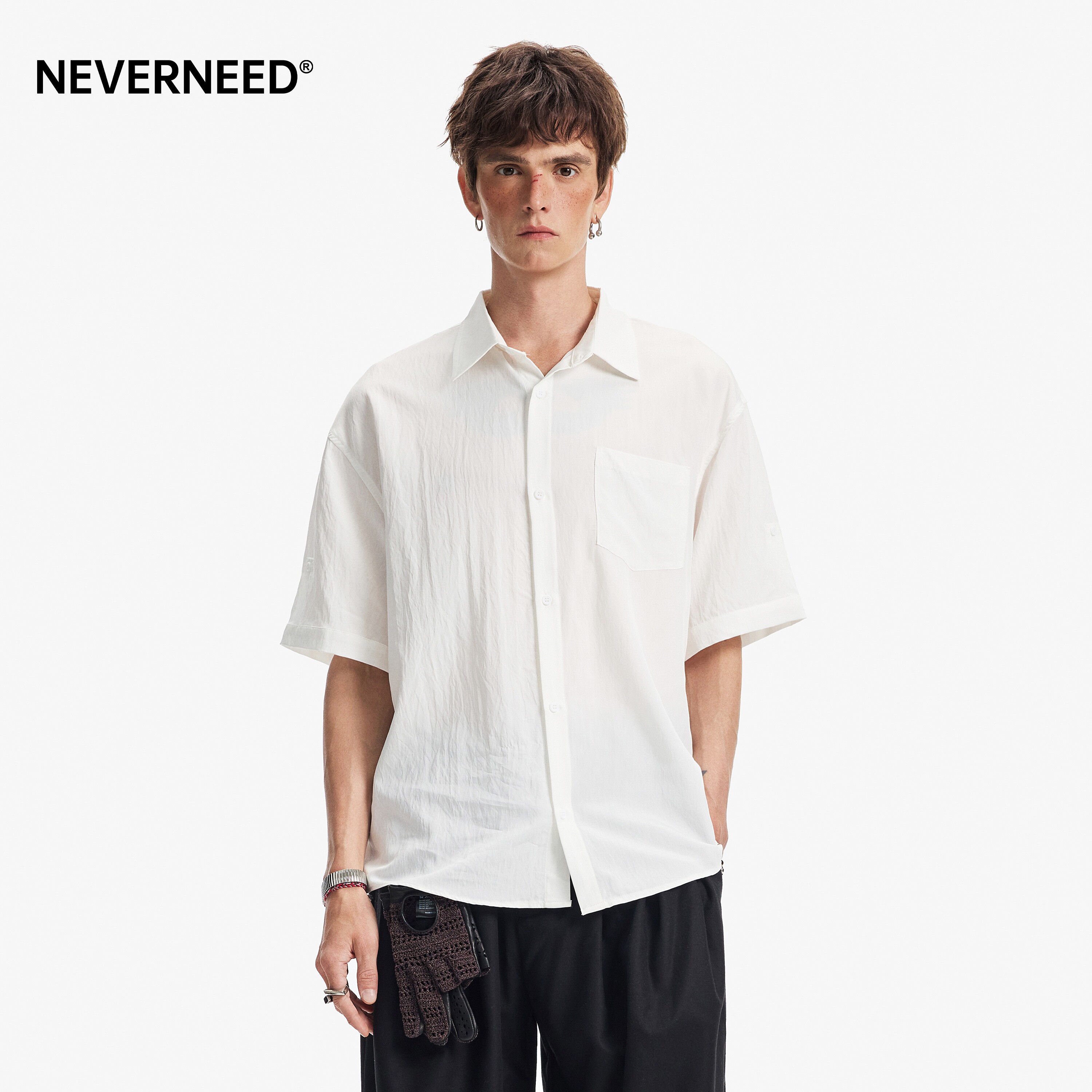 NEVERNEED纯棉肌理感短袖衬衫男图片