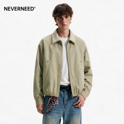 NEVERNEED格纹翻领夹克男女