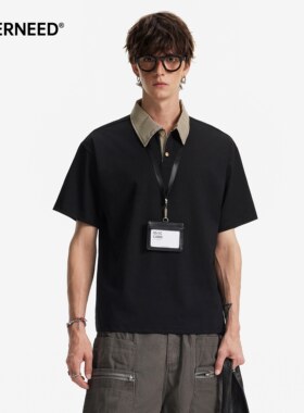 NEVERNEED千鸟格拼接POLO衫男