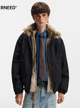 NEVERNEED狼王座山雕毛领棉衣外套男女冬季cleanfit保暖短款棉服