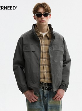 NEVERNEED黑色立领解构工装夹克男女秋季美式复古vintage休闲外套