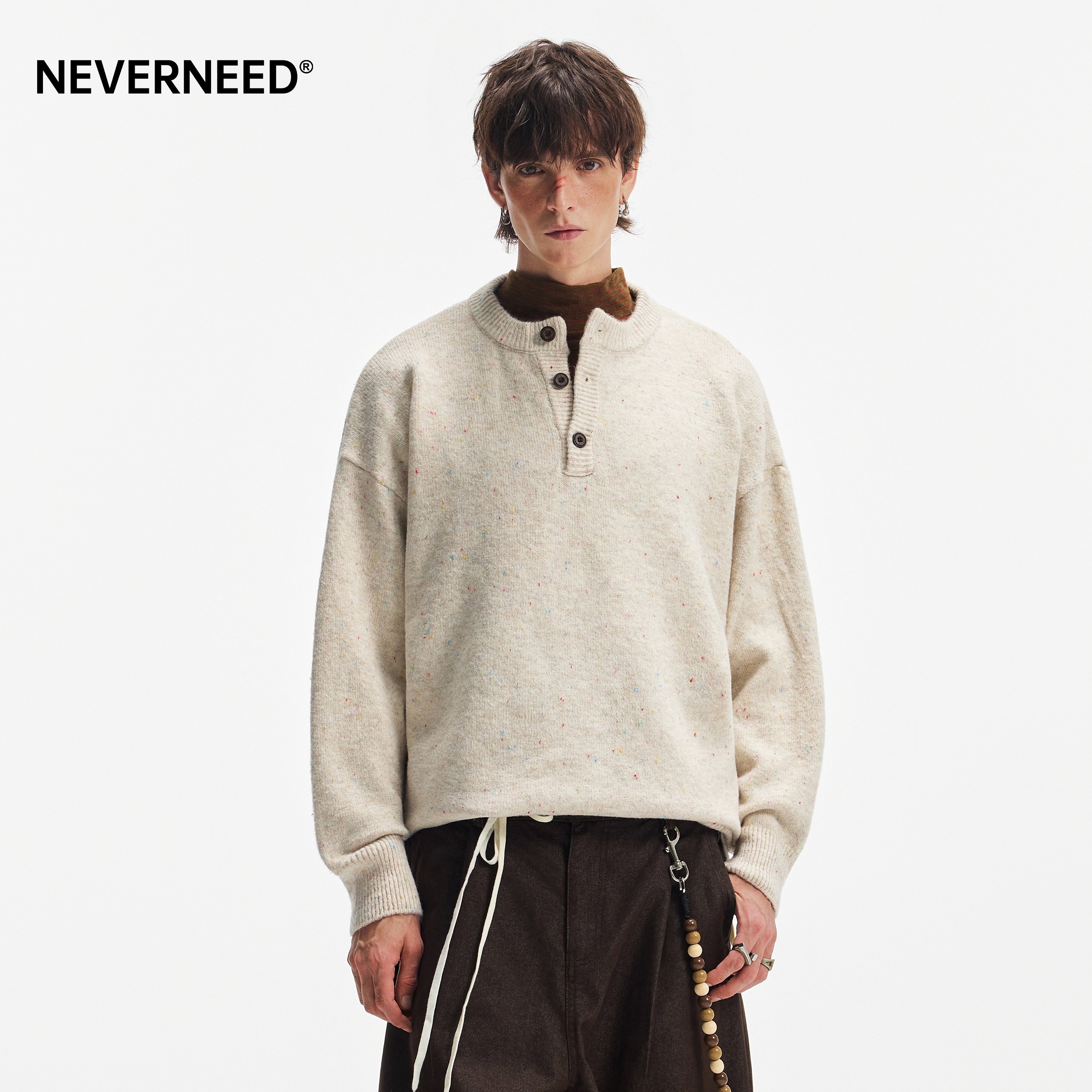 NEVERNEED含棉羊毛亨利领毛衣男美式复古cleanfit花纱针织衫外套,男装,针织衫/毛衣,淘宝优惠券,粉丝福利购,淘宝优惠卷