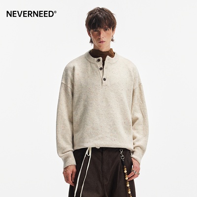 NEVERNEED含棉羊毛亨利领毛衣